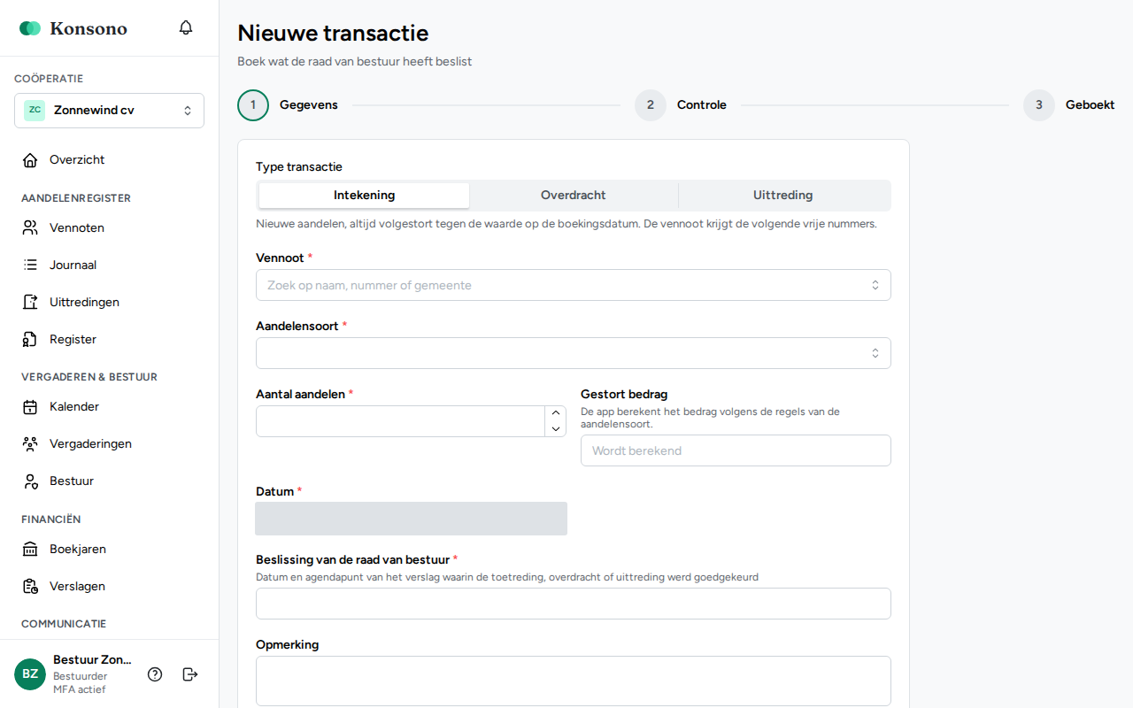 Nieuwe transactie