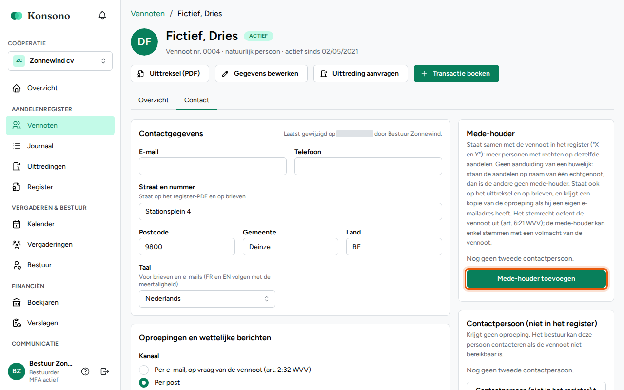 Een mede-houder toevoegen, stap 1