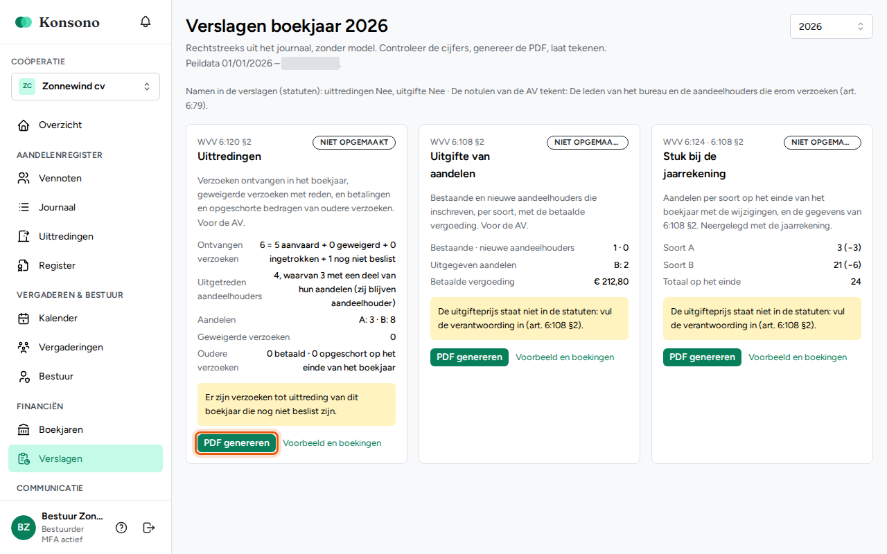 Een verslag genereren, stap 1