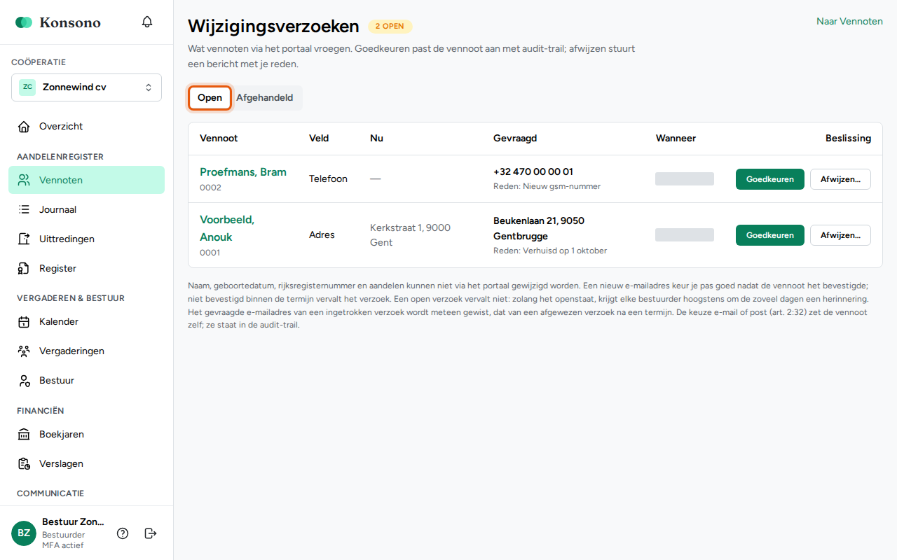 Een wijzigingsverzoek beoordelen, stap 1