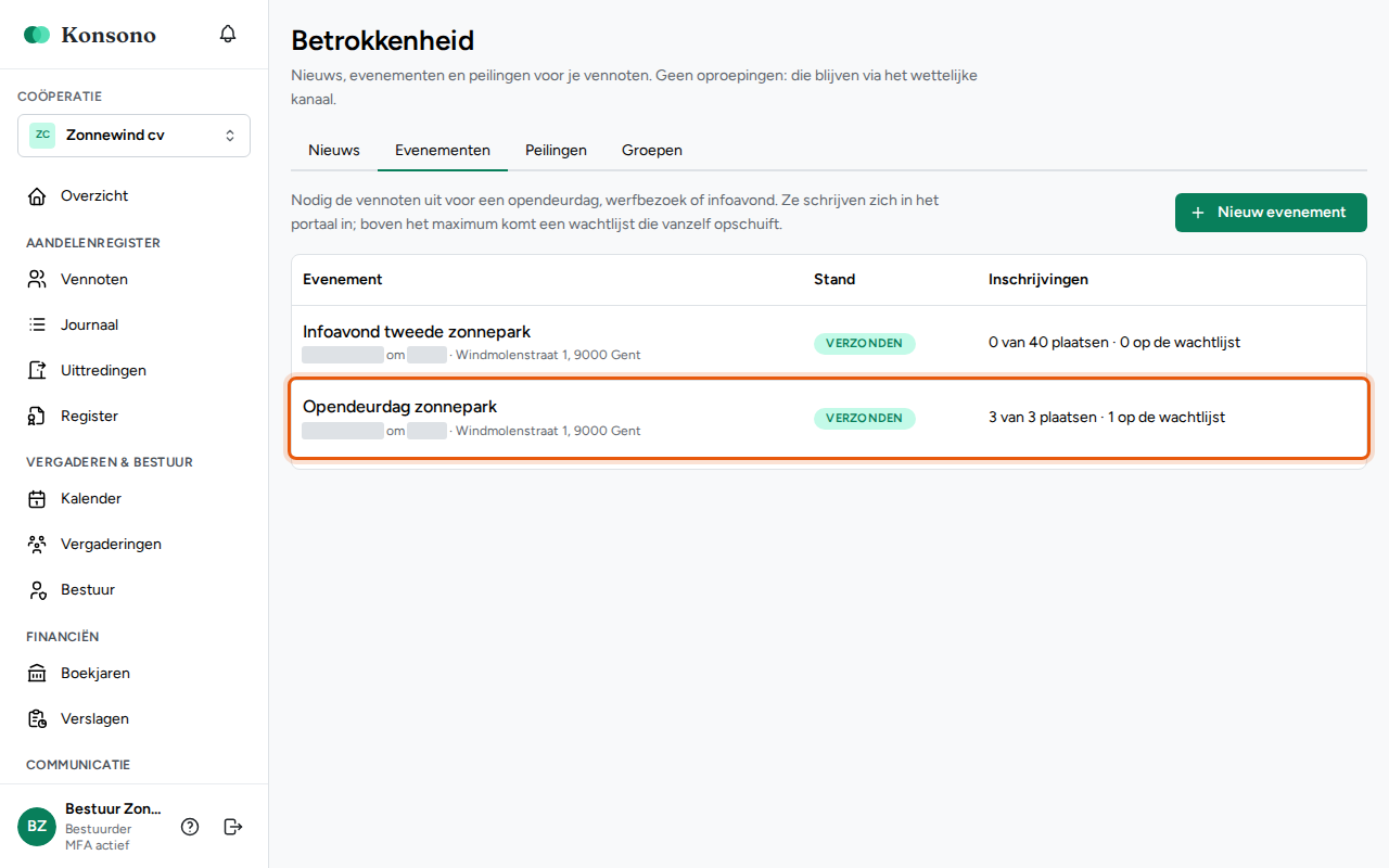 Een gewijzigde uitnodiging versturen, stap 1