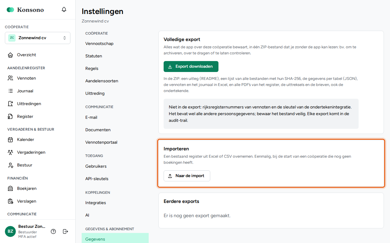 Een bestaand register importeren, stap 1