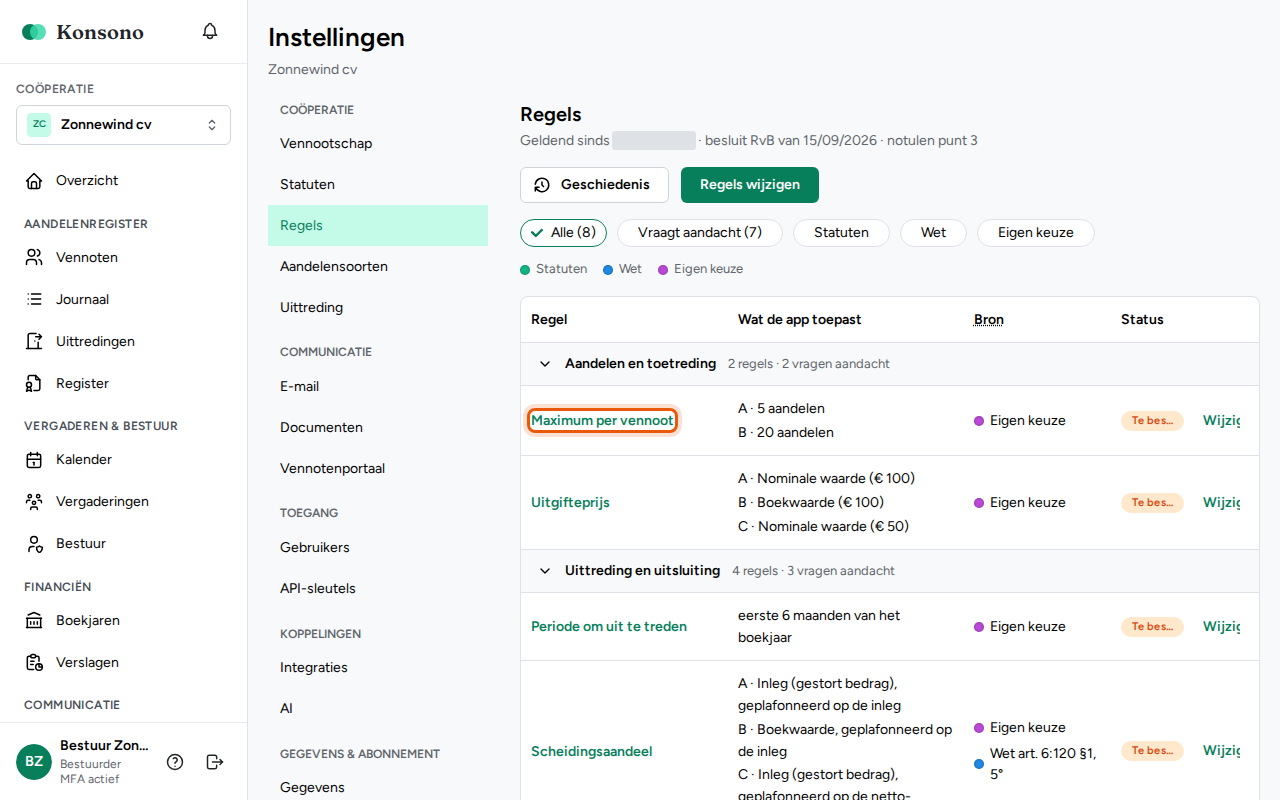 Een regel wijzigen, stap 1