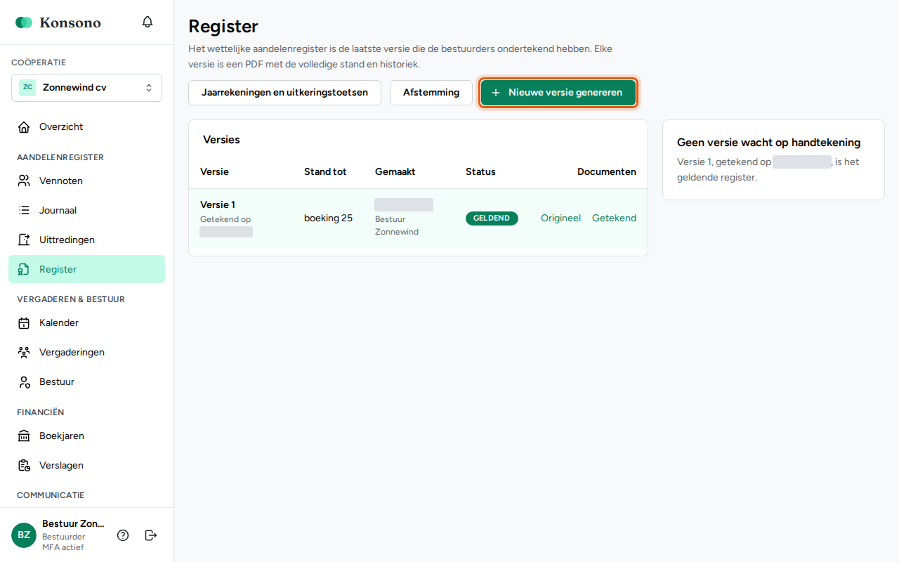 Een registerversie ondertekenen, stap 1