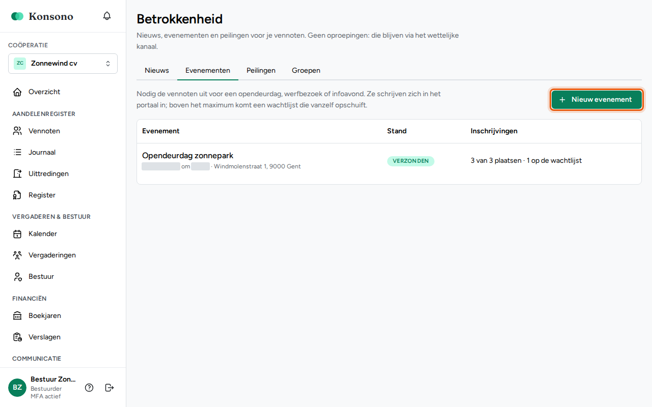 Een evenement organiseren, stap 1