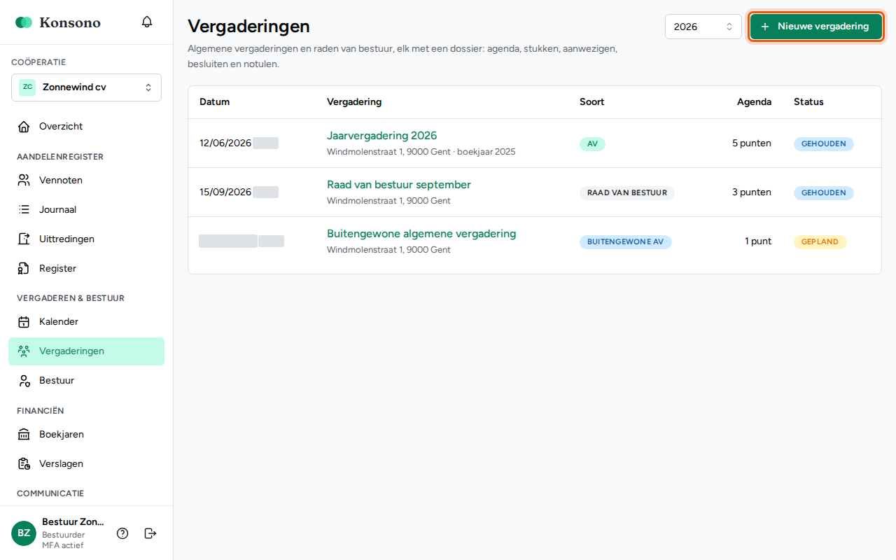 Een vergadering plannen, stap 1