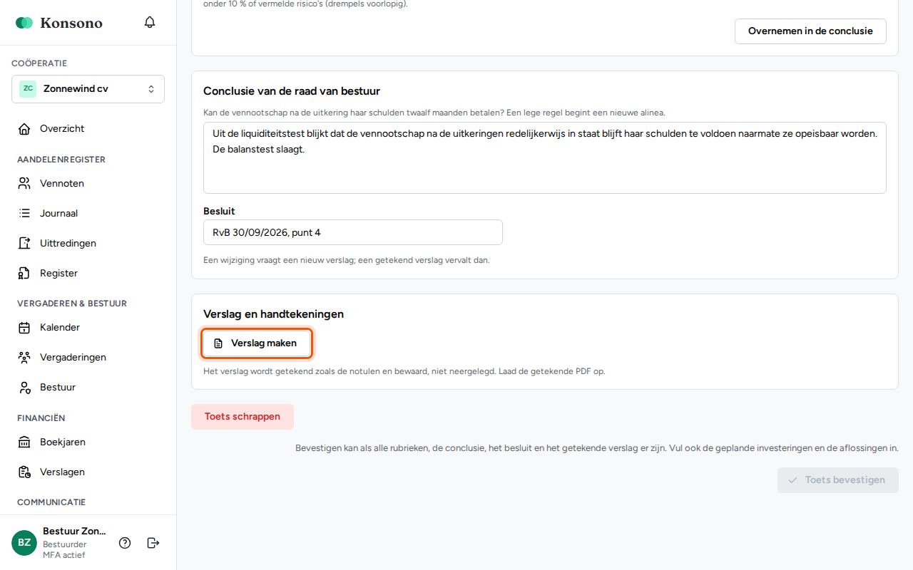 Een uitkeringstoets bevestigen, stap 1