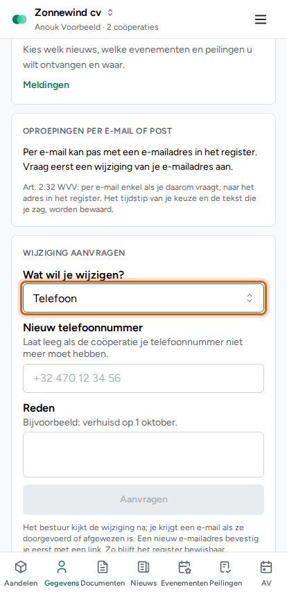 Een wijziging van je gegevens aanvragen, stap 1