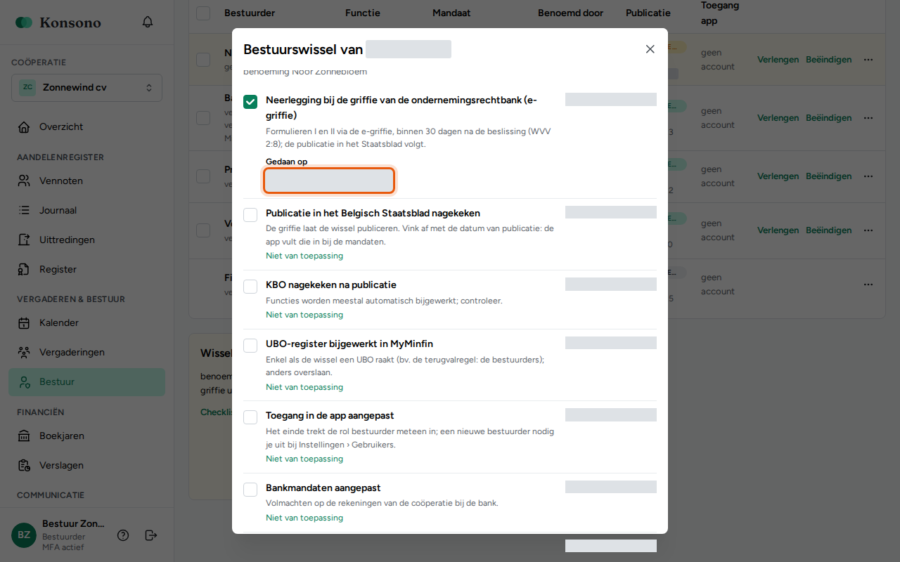 Een bestuurswissel afwerken, stap 2