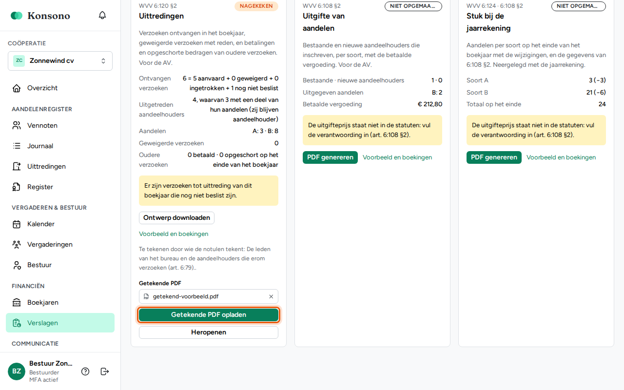 Een verslag laten tekenen, stap 2
