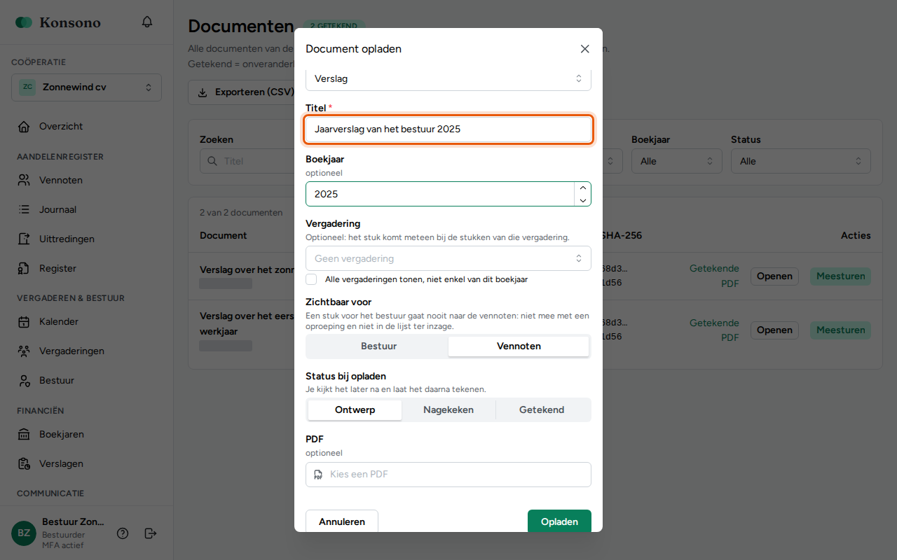 Een document opladen, stap 2