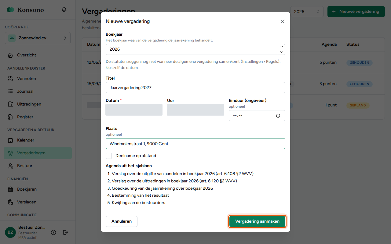 Een vergadering plannen, stap 2
