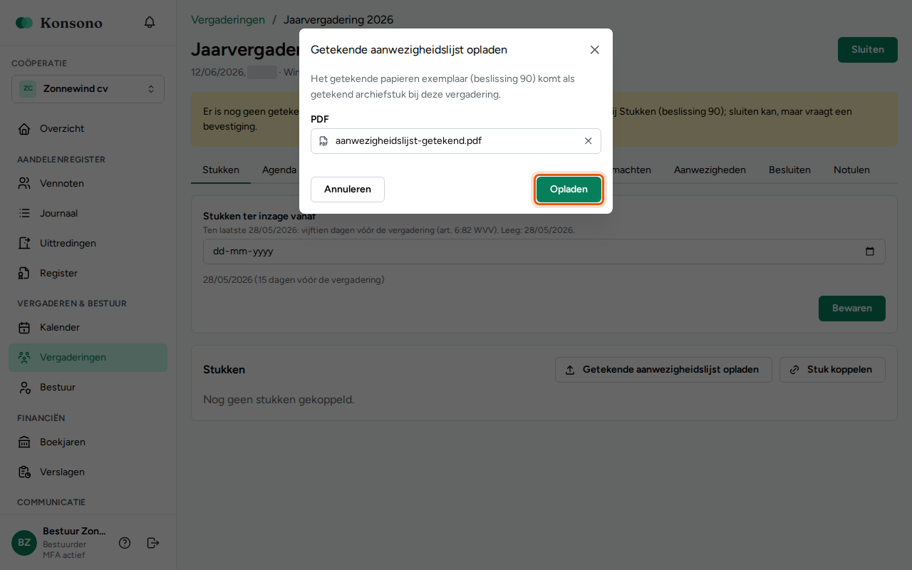 Een vergadering sluiten, stap 2