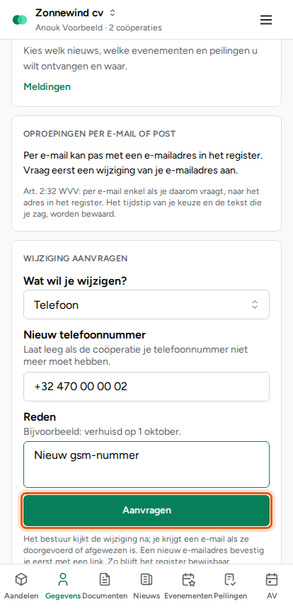 Een wijziging van je gegevens aanvragen, stap 2