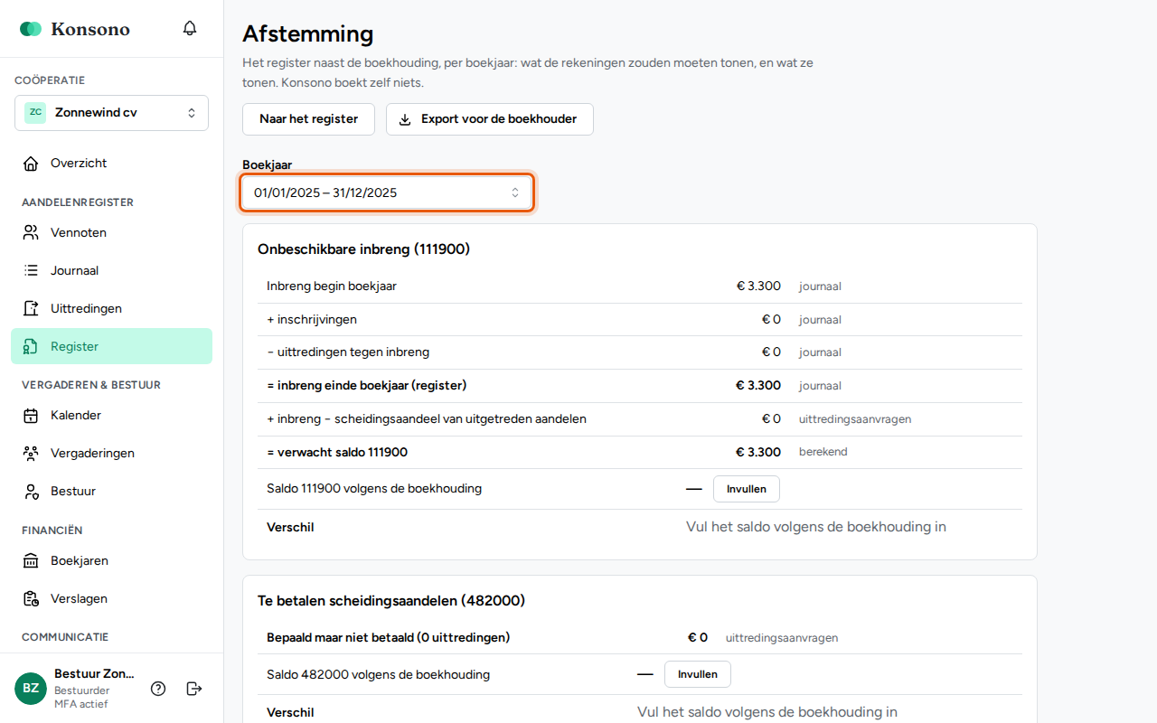 Afstemmen met de boekhouding, stap 2
