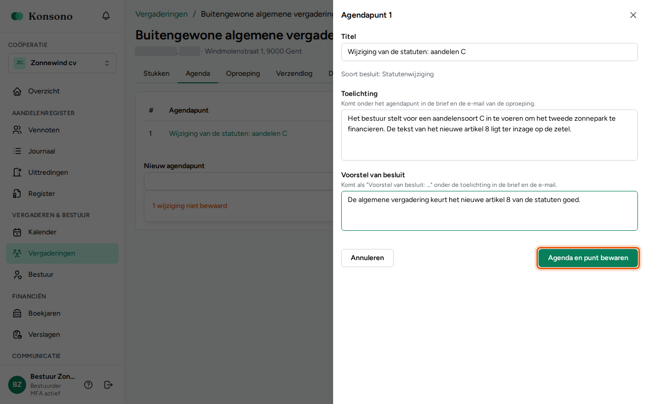 De agenda opmaken, stap 3