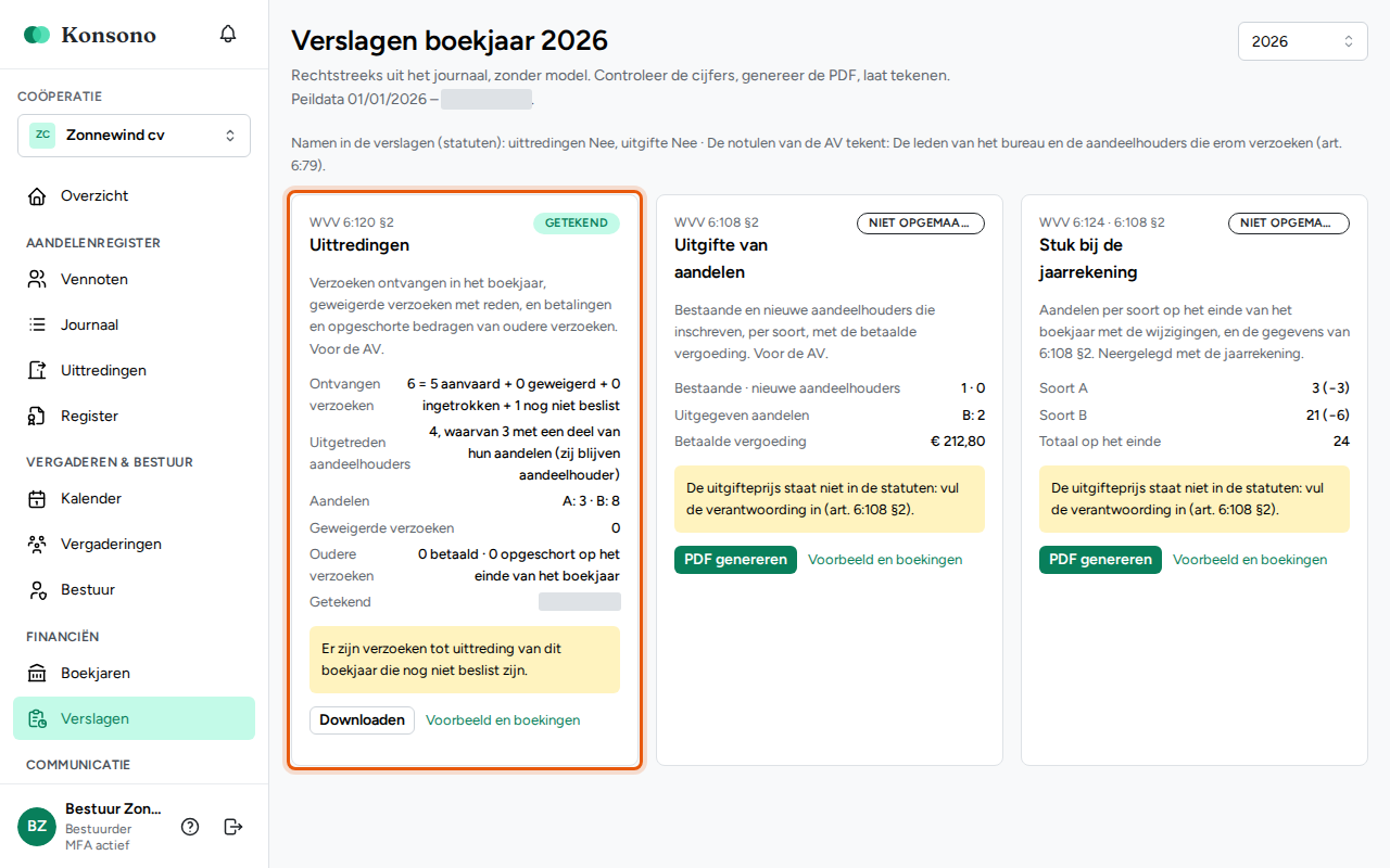 Een verslag laten tekenen, stap 3
