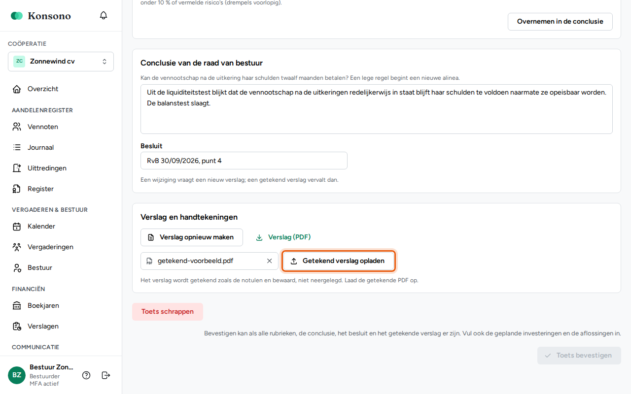 Een uitkeringstoets bevestigen, stap 3