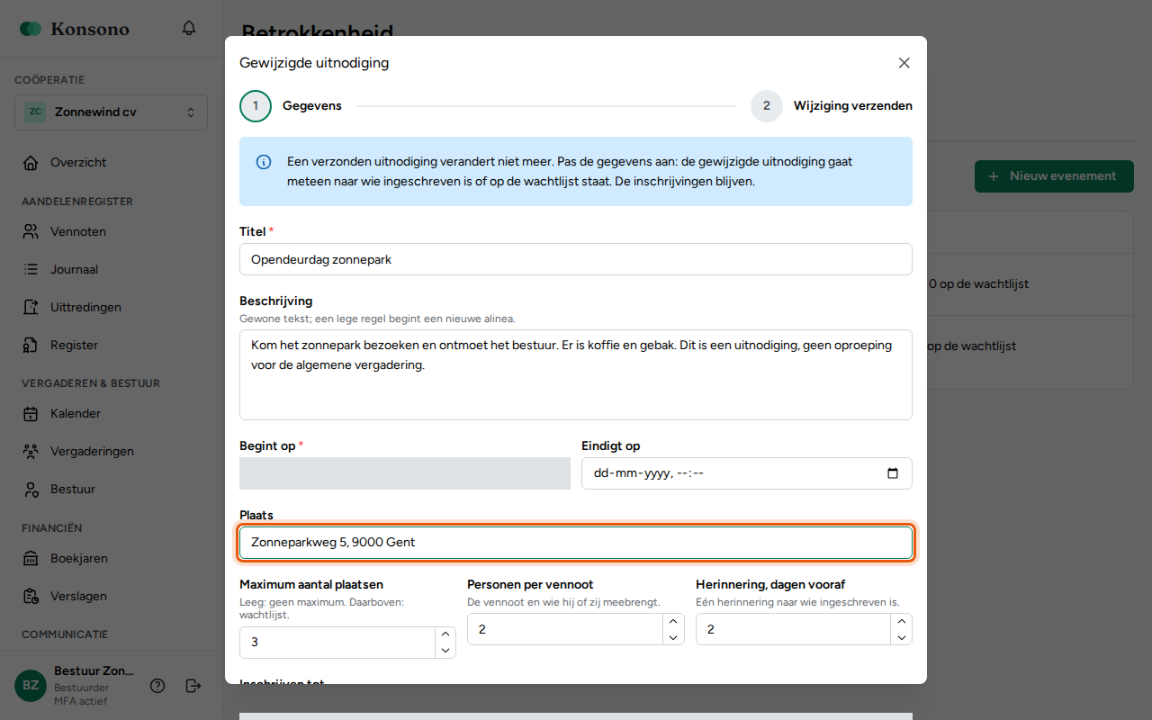 Een gewijzigde uitnodiging versturen, stap 3