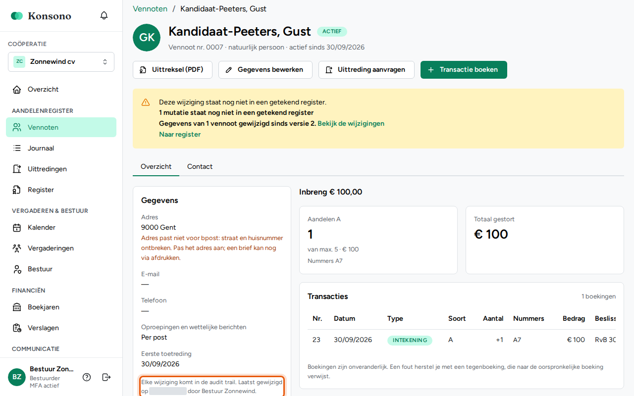 De gegevens van een vennoot wijzigen, stap 3