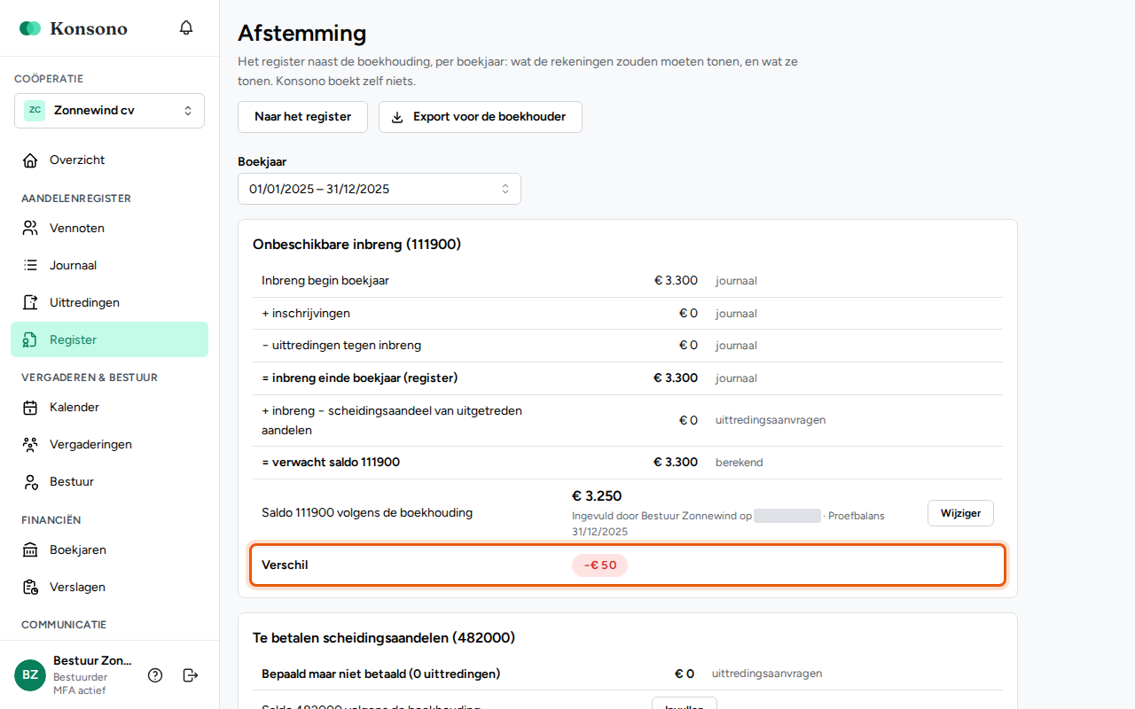 Afstemmen met de boekhouding, stap 3