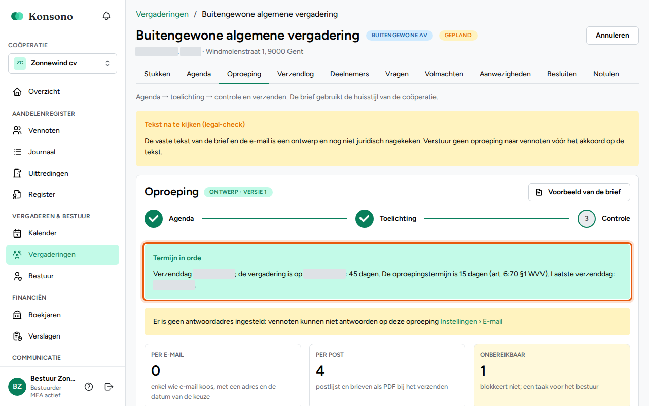 De oproeping versturen, stap 4