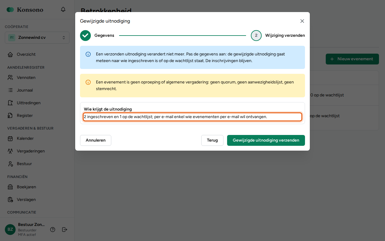 Een gewijzigde uitnodiging versturen, stap 4