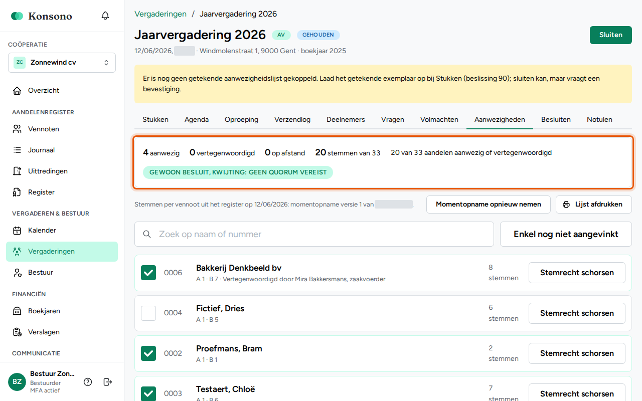 De aanwezigheid registreren, stap 4