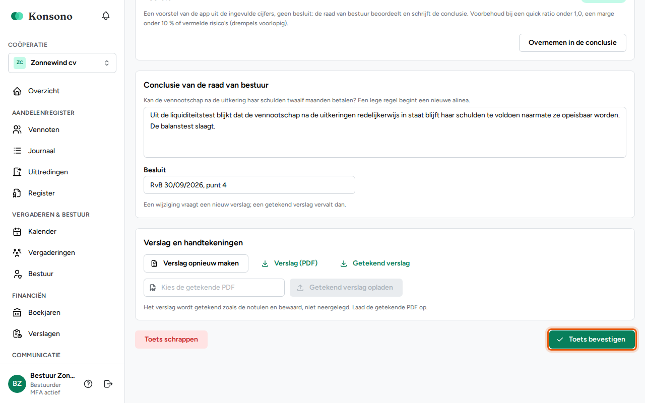 Een uitkeringstoets bevestigen, stap 4