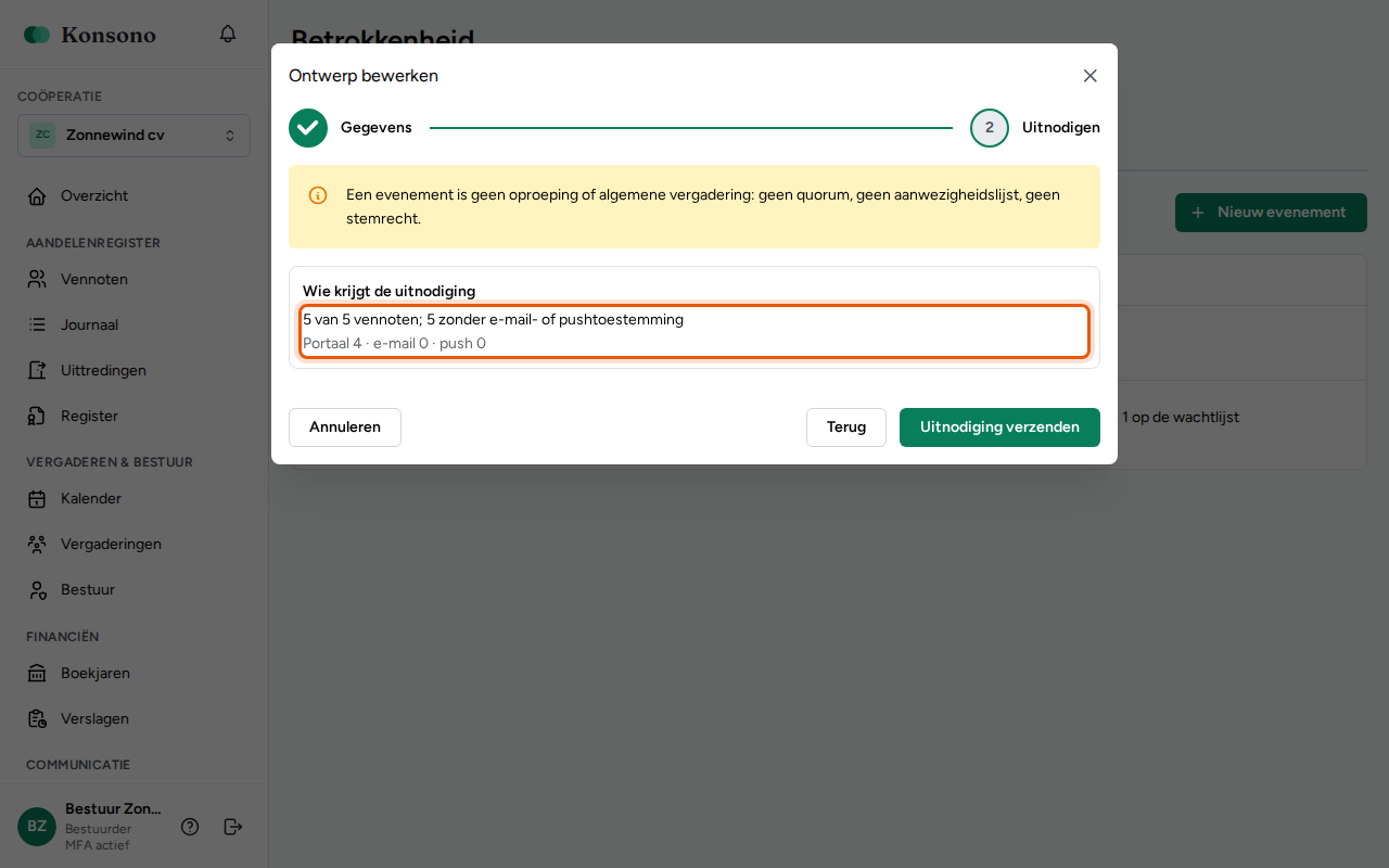 Een evenement organiseren, stap 4