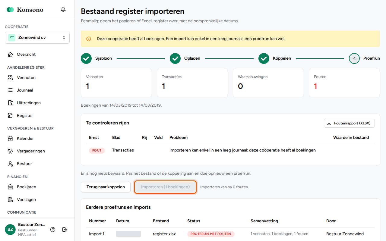 Een bestaand register importeren, stap 5