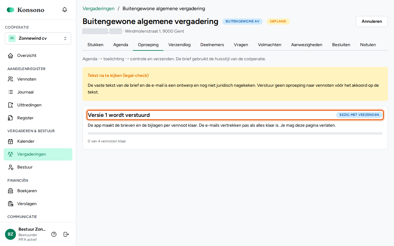 De oproeping versturen, stap 6
